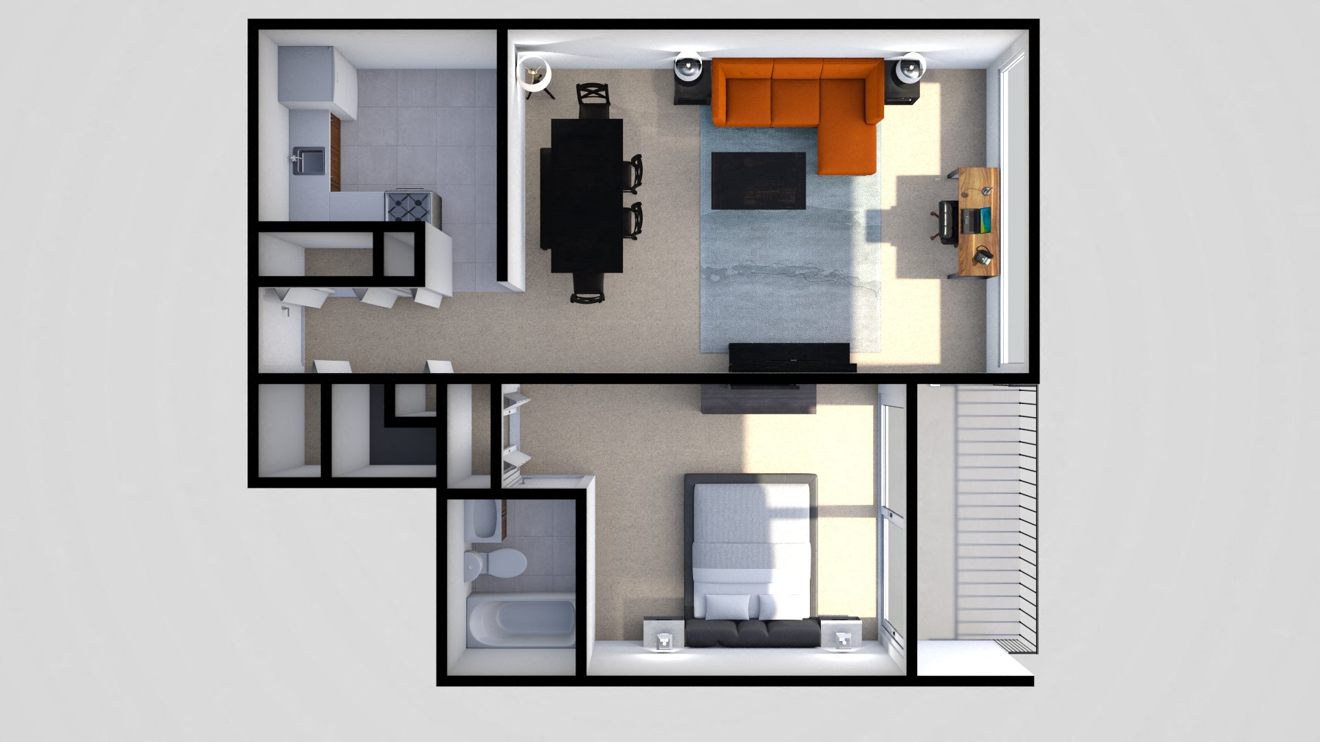 Floor plan for 1 bed, 1 bath, 788 sqft
